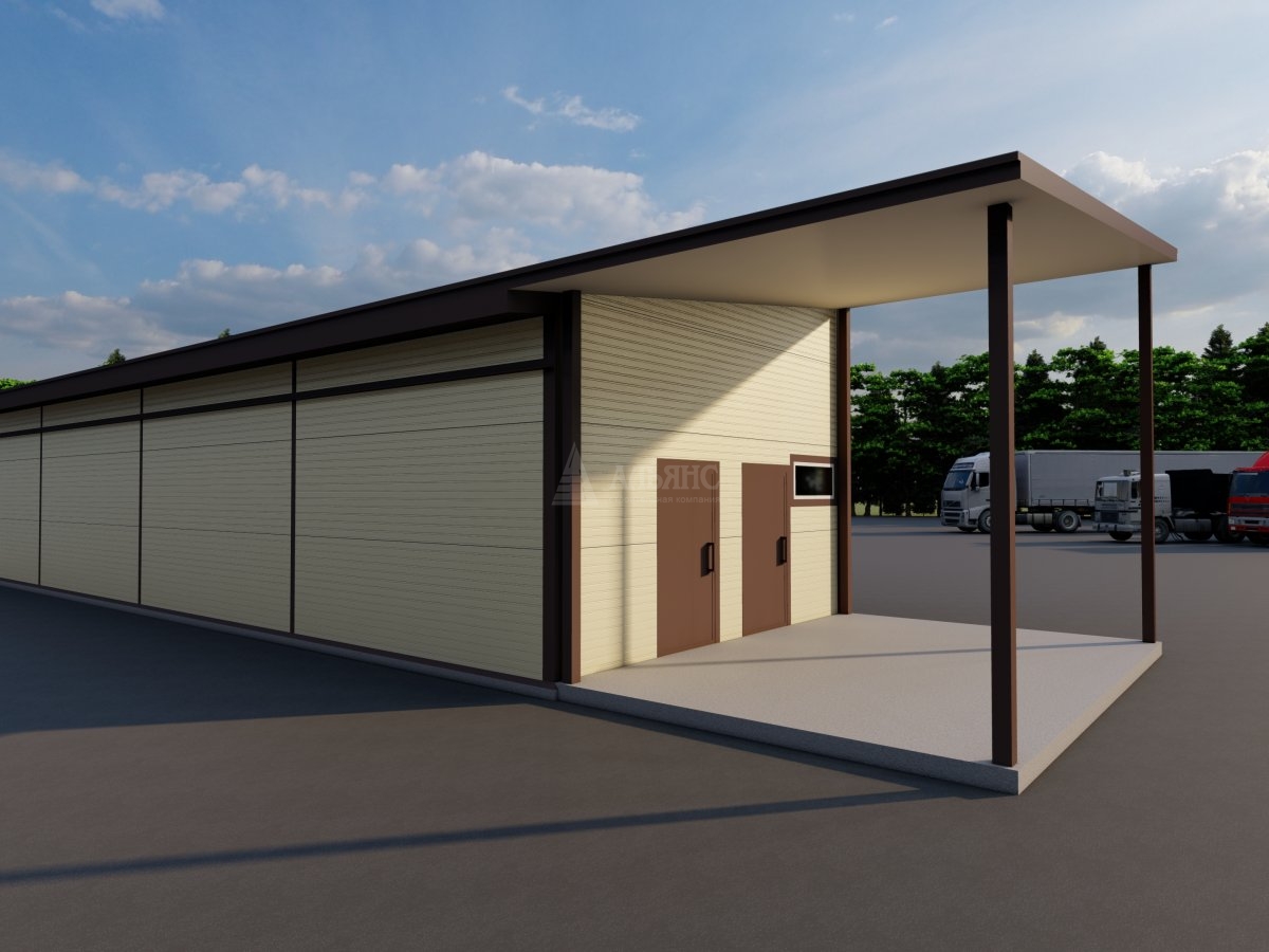3D визуализация Здание с боксом под гараж из сэндвич-панелей - фото 4
